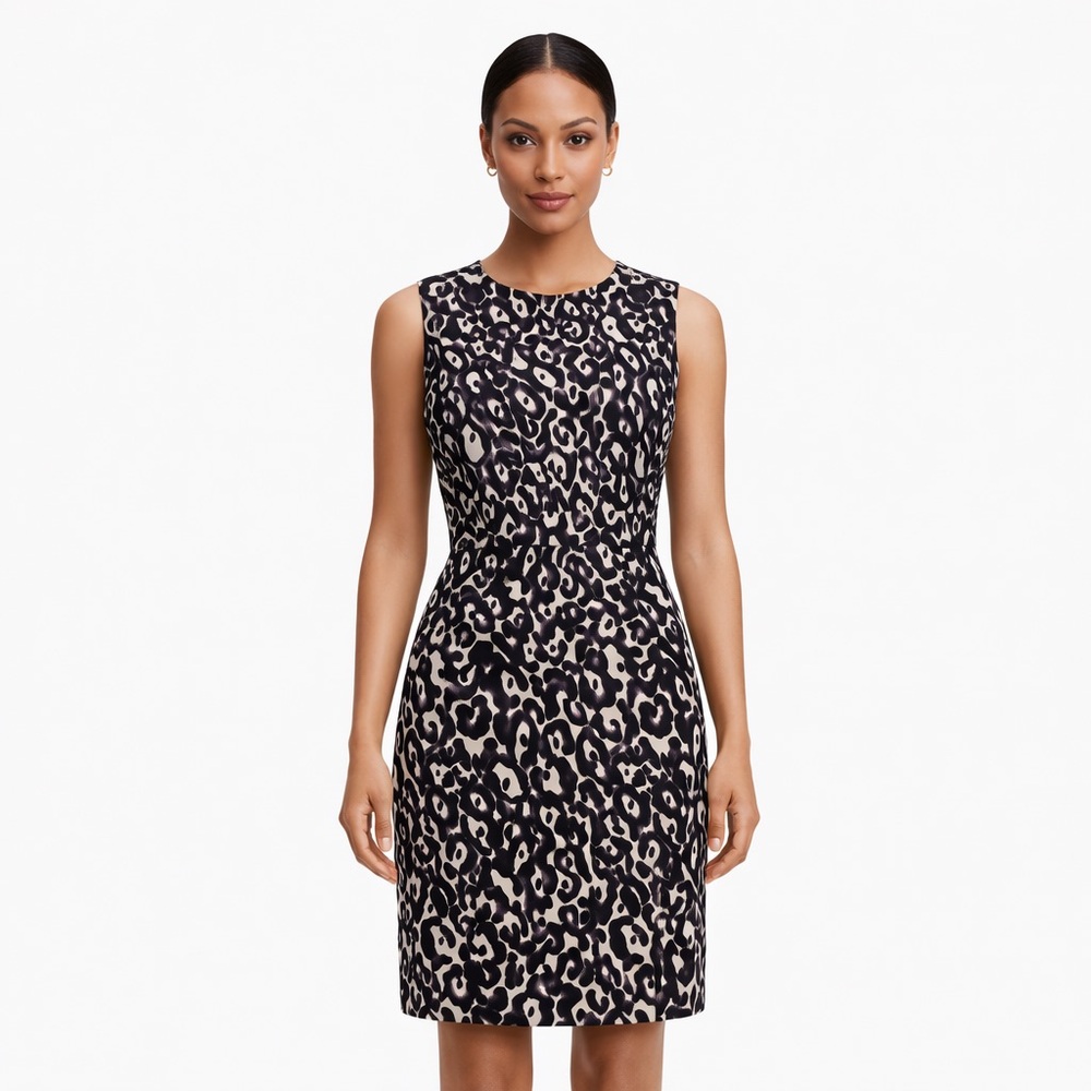 Milly Leopard Print Sleeveless Sheath Dress Size 10 Black White Animal Print